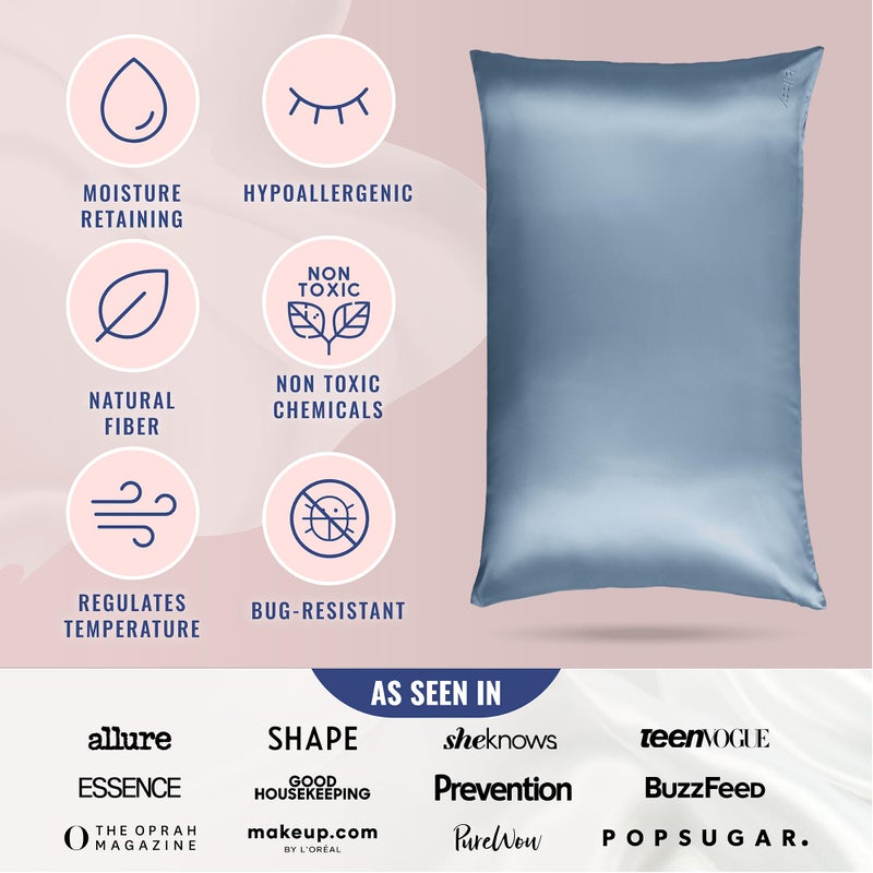 Blissy Silk Pillowcase - 100% Pure Mulberry Silk - 22 Momme 6A High-Grade Fibers - Silk Pillow Cover for Hair & Skin - Regular, Queen & King (Ash Blue, King) - Image 5