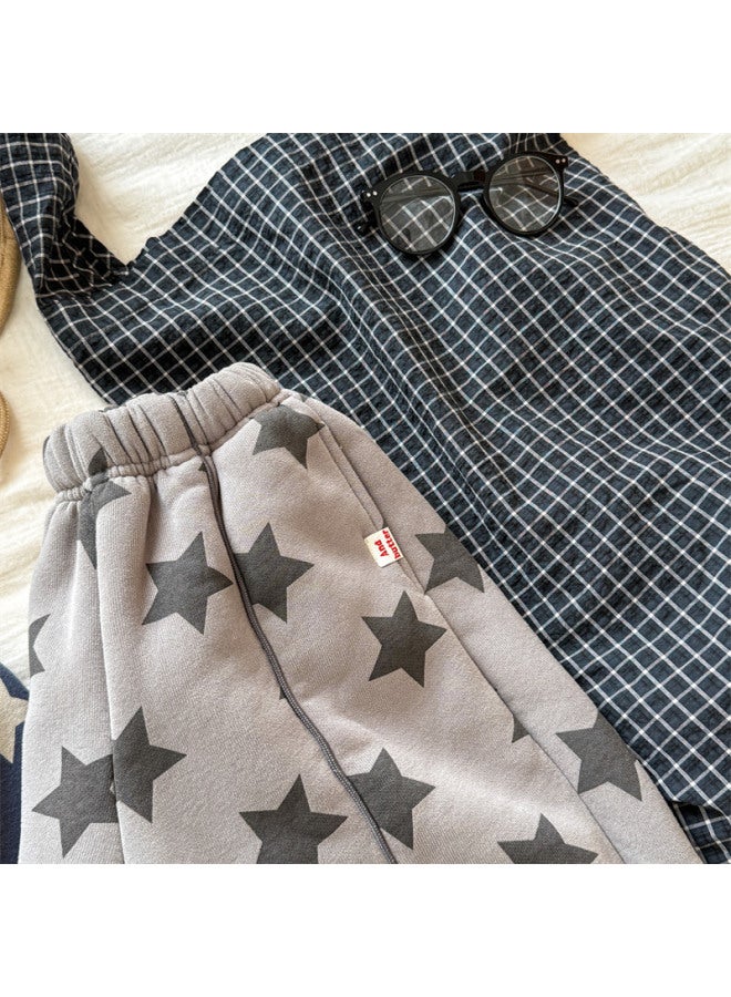 Sweetheart Kids' Clothing Autumn Winter Korean Style Fleece Jogger Pants Girls' Autumn Wear Boys' Winter Pants - Image 1