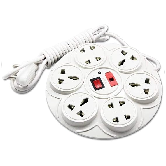 8Outlet Round Extension Board with 2m Cord LED Indicator 6A MultiPlug Point White Made in India  - Image 1