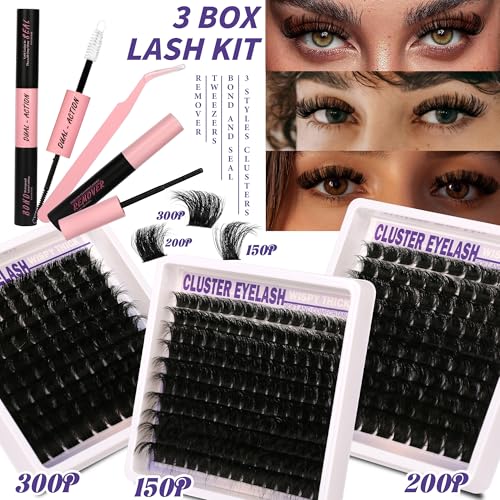 Himirell Lashes Clusters Kit Gift Packs 3 Styles 350Pcs with Bond&Seal Glue Remove Volume Soft False Eyelash Extension 150D+200D+300D D Curl Wispy DIY Individual Fake Eyelashes Box for Beginners Bulk Pack - Image 2