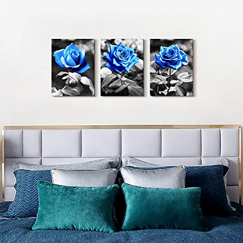 TTHYUEWS Canvas Wall Art For Living Room Family Wall Decor For Bedroom Black And White Pictures Artwork Blue Rose Flowers Wall Paintings Modern Office Bathroom Kitchen Wall Decorations 12" X 16" 3 Pieces - Image 3