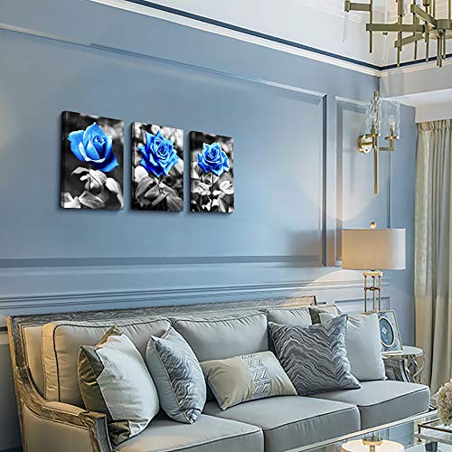 TTHYUEWS Canvas Wall Art For Living Room Family Wall Decor For Bedroom Black And White Pictures Artwork Blue Rose Flowers Wall Paintings Modern Office Bathroom Kitchen Wall Decorations 12" X 16" 3 Pieces - Image 5