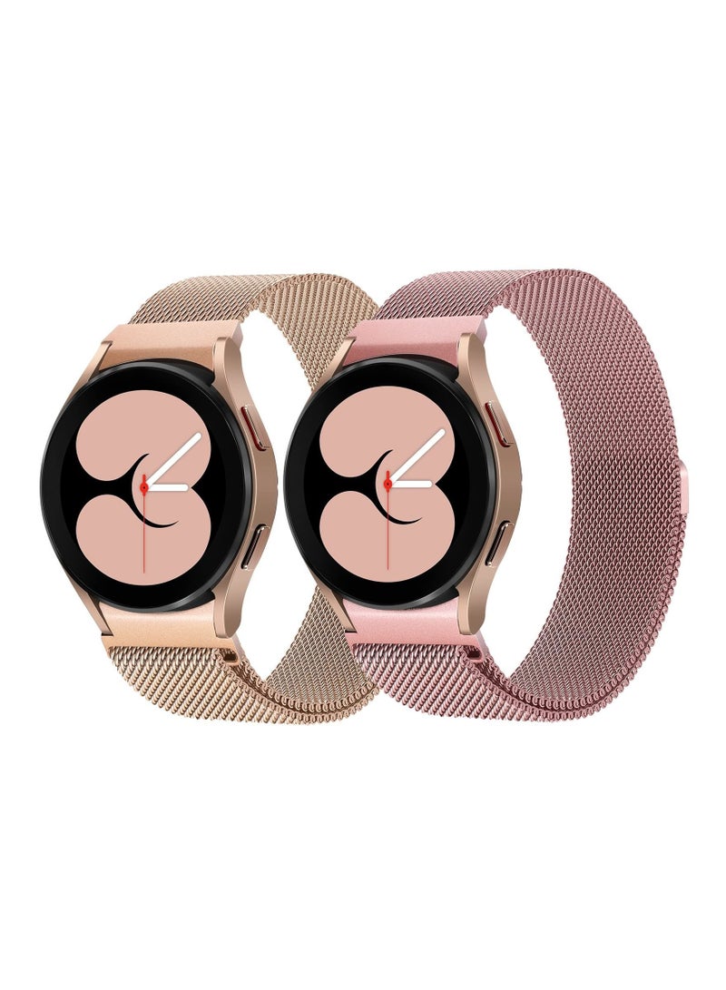 كابتن تيك 2 Packs No Gap Metal Bands Compatible with Samsung Galaxy Watch 4 Band 40mm 44mm/ for Galaxy Watch 4 Classic Band 42mm 44mm, Milanese Loop Stainless Steel Magnetic Strap for Men Women, RGold/RPink - Image 1