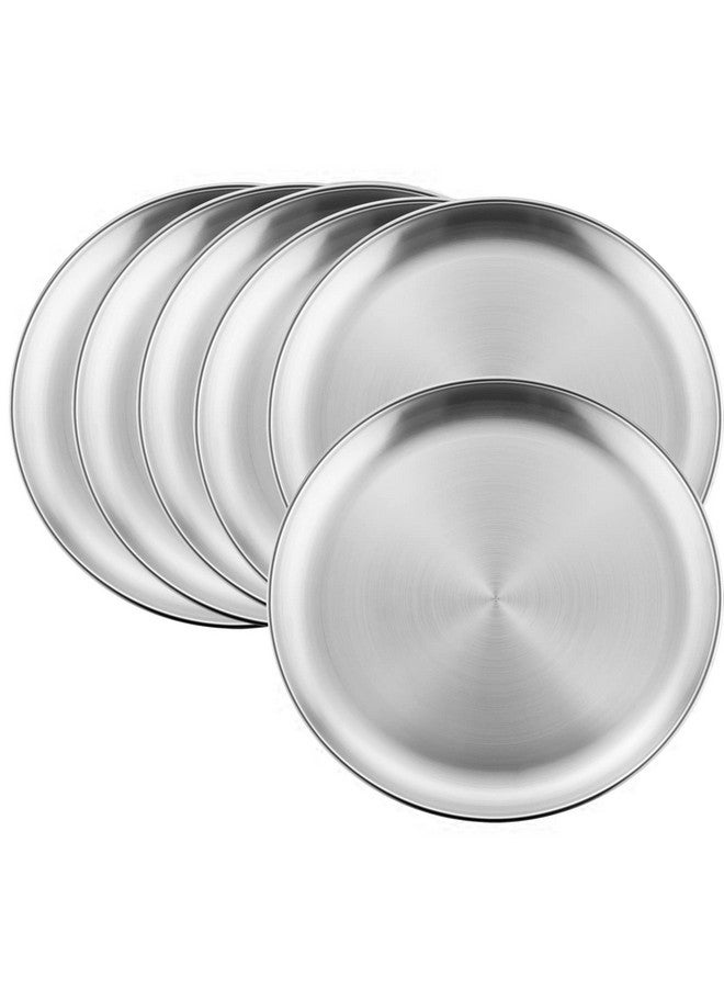 HaWare HaWare 6-Piece 18/8 Stainless Steel Plates, Metal 304 Dinner Dishes for Kids Toddlers Children, 10 Inches Feeding Serving Camping Plates, Reusable and Dishwasher Safe - Image 1