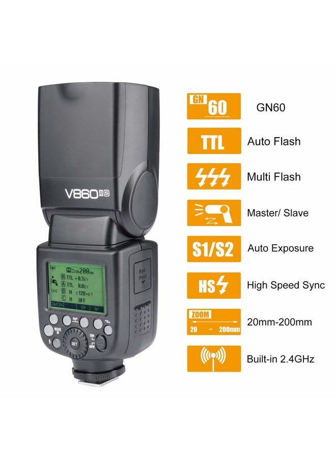 Godox V860II-S Kit HSS 1/8000s GN60 2.4G TTL 1.5s Recycle Time Li-ion Battery Camera Flash Speedlite Light Compatible for Sony Camera & Color Filters & Diffuser (V860II-S)  - Image 2