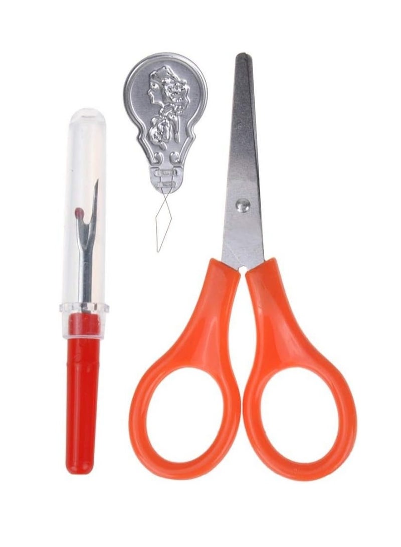Sewing tools set, consisting of colorful sewing bobbins, scissors, sewing needles, and a multi-colored measuring tape  - Image 4