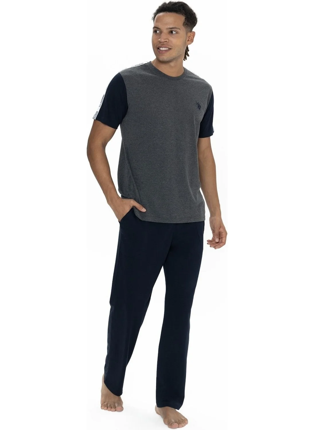 يو اس بولو اسن 18898 Men's Short Sleeve Crew Neck Pajama Set-Anthracite Melange
