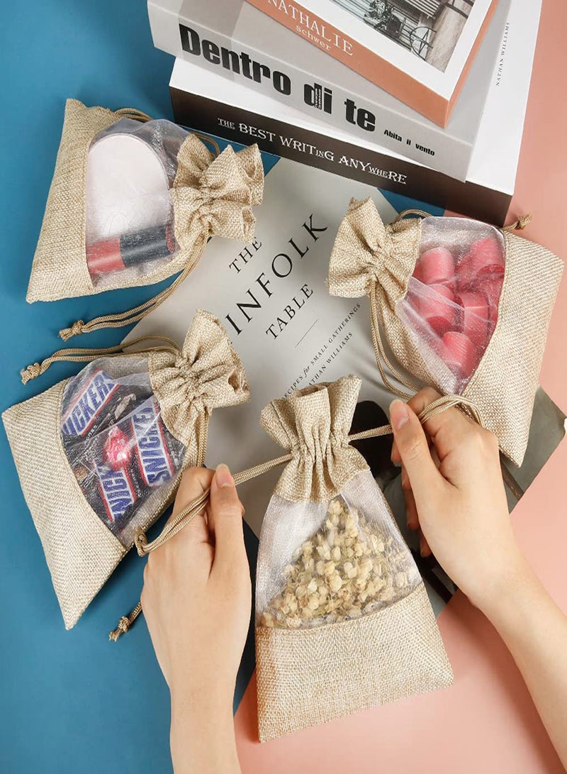 Burlap Drawstring Gift Bags with Clear Window, 12pcs 5x7" Jute Pouches for Candy, Jewelry, Party Favors, DIY Crafts, Birthdays, Weddings, and Small Items Organization - Image 5