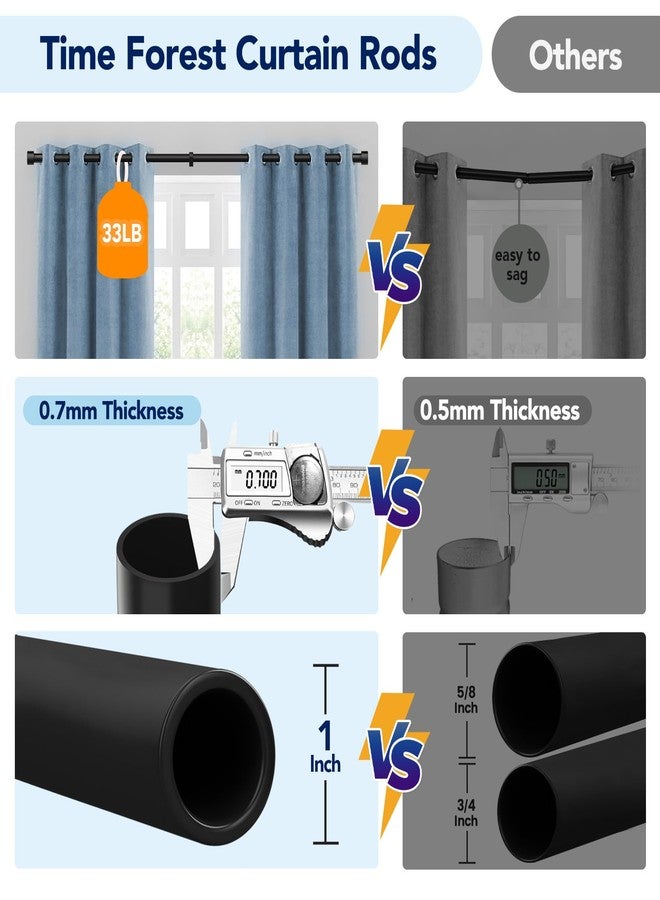 Time Forest 2 Pack Curtain Rods for Windows 28 to 48 Inch(2.3-4ft), 1 Inch Black Curtain Rods Set, Adjustable Heavy Duty Curtain Rod, Outdoor Curtain Rods for Patio Bedroom, Modern Drapery Rods, Size 32"- 60" - Image 3