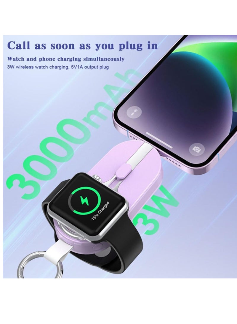 general Bank Keychain  3000mAh Large Capacity Mini 2 in 1 Travel Power Bank Wireless Magnetic Charger for Android Watch Mobile Phone Lavender Purple - Image 4