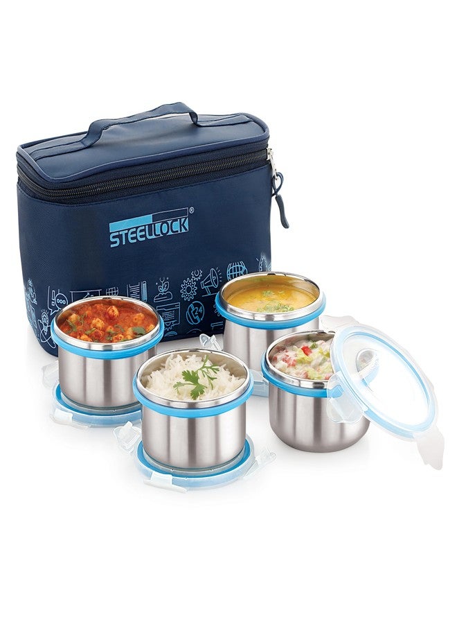 STEELLOCK علبة غداء ستيللوك، حاويات من الفولاذ المقاوم للصدأ، مانعة للتسرب مع أغطية محكمة الإغلاق خالية من مادة BPA، غلاف قماشي (280 مل × 4 قطع، HL - 1251) - Image 1
