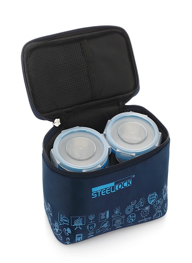 STEELLOCK علبة غداء ستيللوك، حاويات من الفولاذ المقاوم للصدأ، مانعة للتسرب مع أغطية محكمة الإغلاق خالية من مادة BPA، غلاف قماشي (280 مل × 4 قطع، HL - 1251) - Image 3
