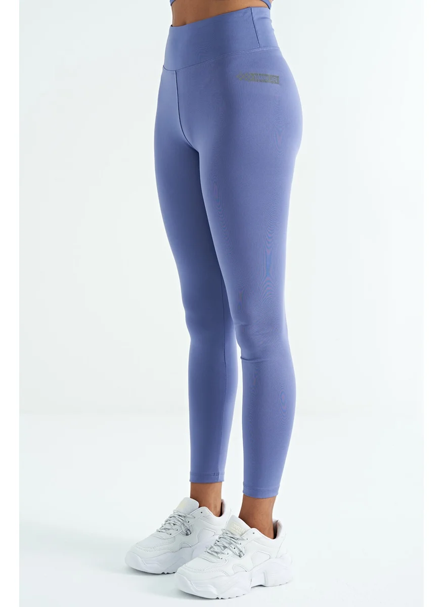 Tommy Life Purple Logo Print Detail High Waist Scuba Fabric Slim Fit Women's Leggings - 94627