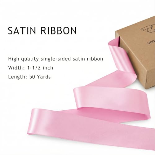 SDZMDL Pink Satin Ribbon for Gift Wrapping, Easter Decor, Mother's Day Bow & Eternal Flower Making, Floral Bouquets, Party Decoration, 1-1/2 Inch 50 x Yds. - Image 2