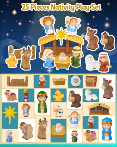 HARDWIND 25pcs Nativity Set for Kids Christmas Story Playset Figurine Little Nativity Toddler Toy Nativity Scene Set for Children Ages 1 2 3 4 5 6 - Image 5