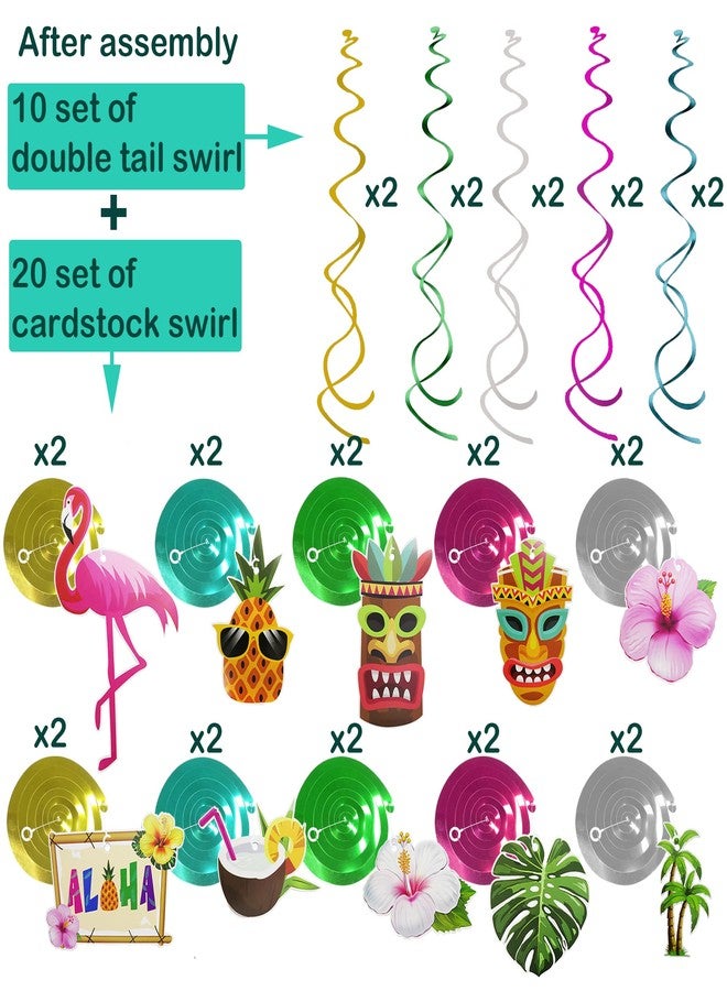 HADDIY Hawaiian Luau Party Hanging Decorations,30 Set Aloha Party Hanging Swirl Ceiling Decorations for Summer Tropical Beach Birthday Party Supplies - Image 3