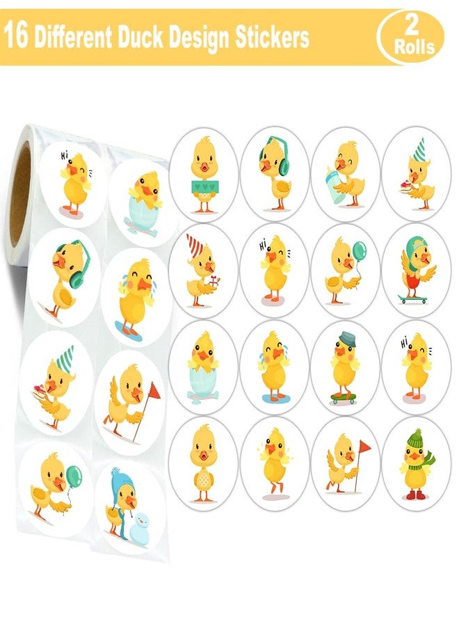 Hohamn 600 Pcs Duck Stickers for Kids 1.5 Inch 16 Styles 2 Roll Cute Funny Yellow Duck Stickers Roll for Kids Birthday Party School Reward Giveaways Waterbottle Scrapbook Decor - Image 2