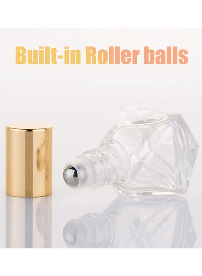 زجاجة عطر رول أون زجاجية بتصميم الماسة 8 مل - طقم 10 قطع — زجاجات دوارة محمولة للزيوت العطرية مع كرة ستانلس ستيل، مانعة للتسرب، حجم السفر - Image 4