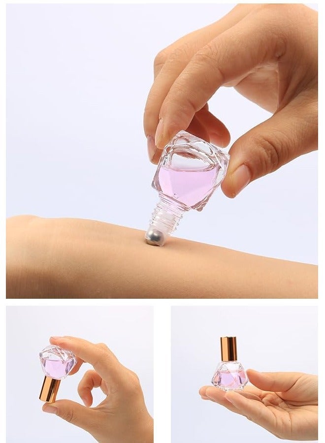 زجاجة عطر رول أون زجاجية بتصميم الماسة 8 مل - طقم 10 قطع — زجاجات دوارة محمولة للزيوت العطرية مع كرة ستانلس ستيل، مانعة للتسرب، حجم السفر - Image 2