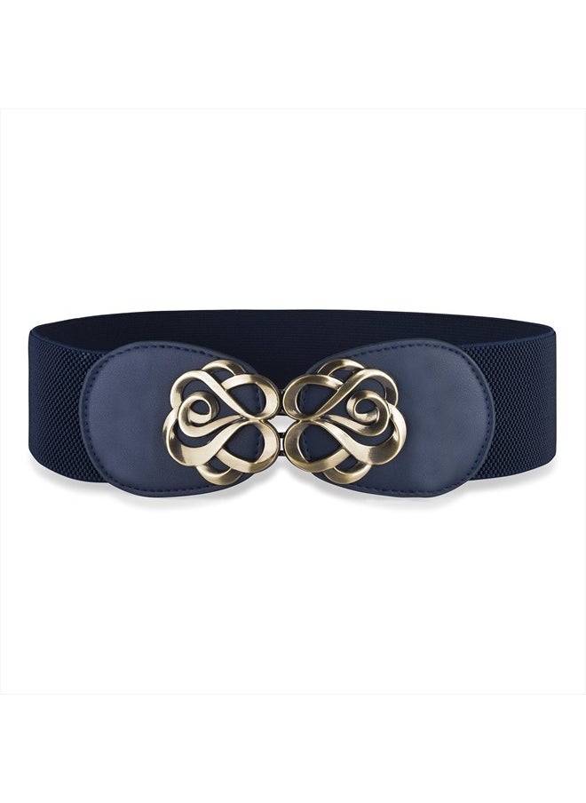 BlackButterfly Stretchy Vintage Waspie Elastic Buckle Waist Belt (Midnight Blue, XL)  - Image 1
