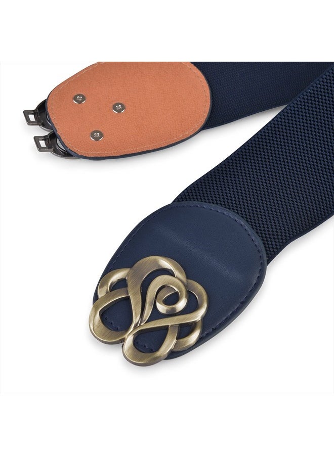 BlackButterfly Stretchy Vintage Waspie Elastic Buckle Waist Belt (Midnight Blue, XL)  - Image 4