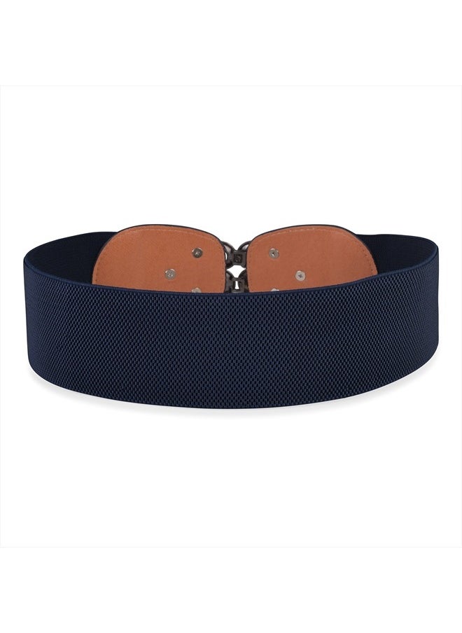 BlackButterfly Stretchy Vintage Waspie Elastic Buckle Waist Belt (Midnight Blue, XL)  - Image 2