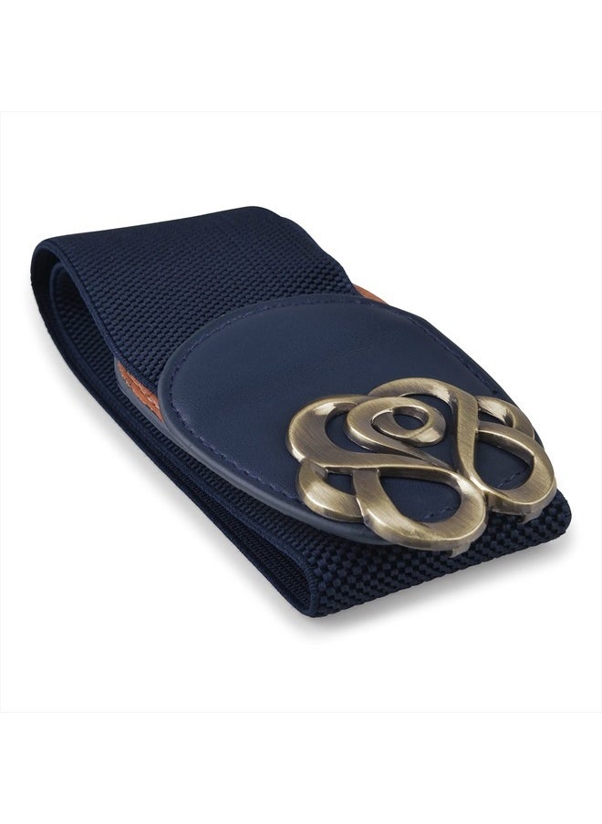BlackButterfly Stretchy Vintage Waspie Elastic Buckle Waist Belt (Midnight Blue, XL)  - Image 5