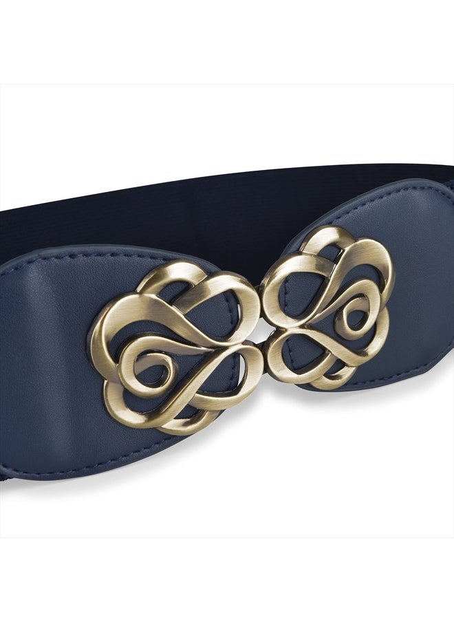 BlackButterfly Stretchy Vintage Waspie Elastic Buckle Waist Belt (Midnight Blue, XL)  - Image 3