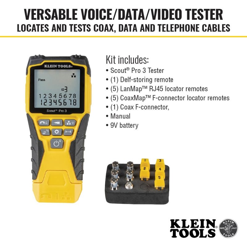 KLEIN TOOLS VDV501-851 Cable Tester Kit with Scout Pro 3 for Ethernet / Data, Coax / Video and Phone Cables, 5 Locator Remotes - Image 4