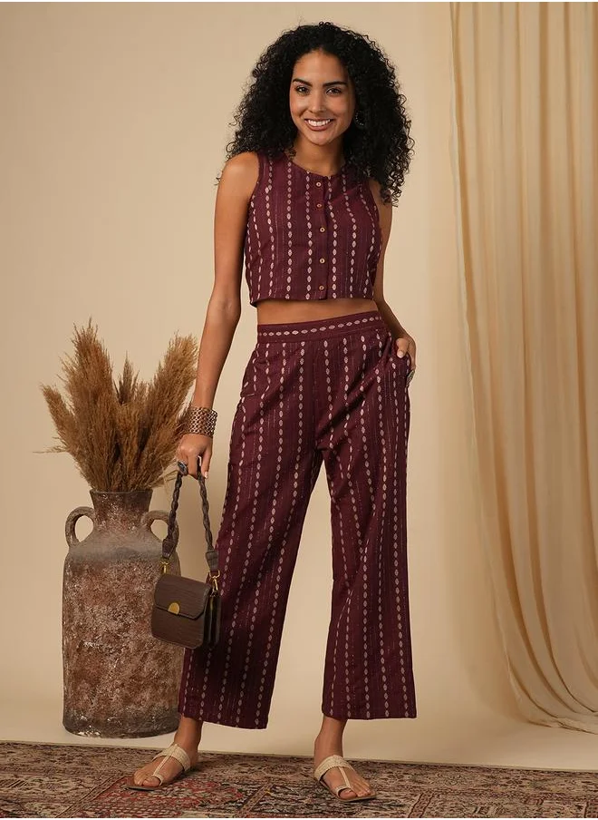 جلو باص Globus Striped Button Down Crop Top with Straight Pants Co-Ords