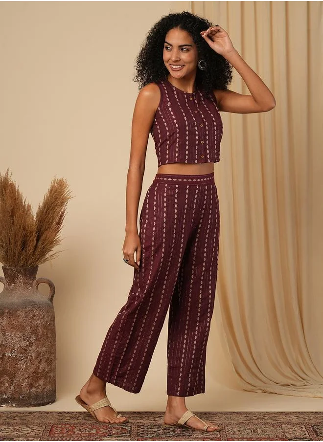 جلو باص Globus Striped Button Down Crop Top with Straight Pants Co-Ords
