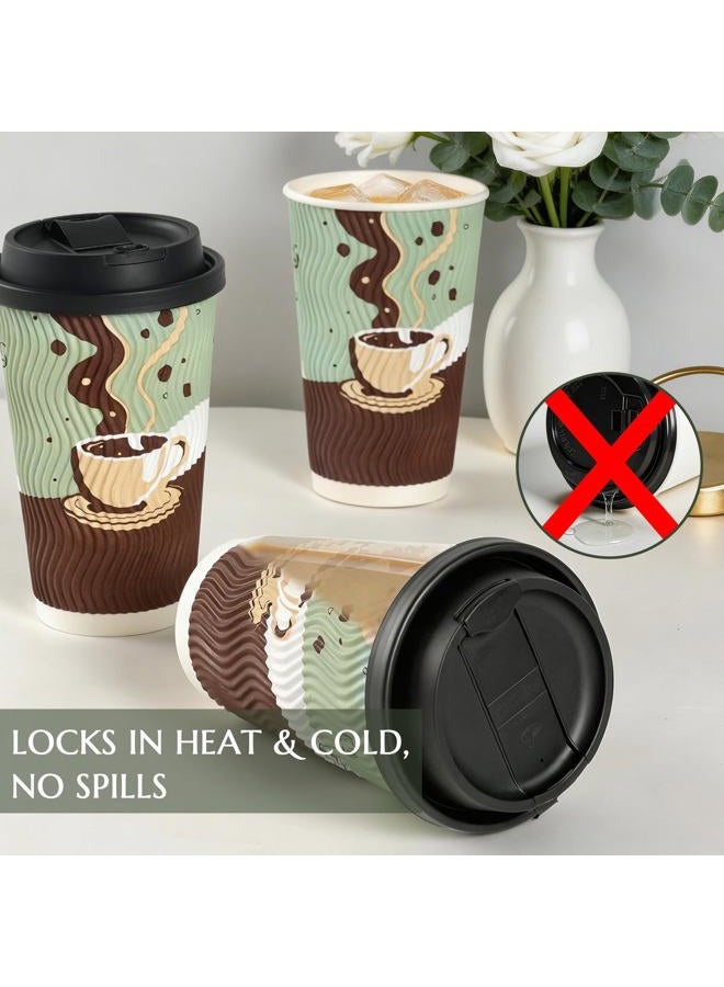 CUPLOOV 48 pack 16 oz Disposable Coffee Cups with Lids, Corrugated Ripple Wall Insulated Paper Cups for Hot Cold Drink, Home, Office, Coffee Bar - Image 5