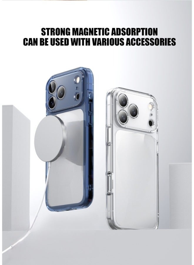 جراب واقٍ فائق النحافة لهاتف iPhone 17 Pro Max، متوافق مع MagSafe، يوفر حماية كاملة لعدسة الكاميرا، جراب هاتف فائق النحافة وخفيف الوزن وشفاف وبسيط (أزرق شفاف). - Image 4