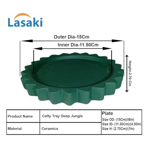 Lasaki Celty Deep Jungle Ceramic Bottom Tray/Plate for Planter (Set of 2) | Dripping Tray for Pots & Succulents | Indoor & Outdoor Planters Home Garden Décor (H-2.5 X D-14.5 cm) - Image 2