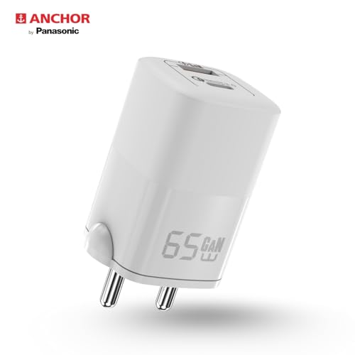 Anchor أنكور من باناسونيك شاحن حائط سريع بقدرة 65W بتقنية GaN ومنفذين من نوع C، محول سفر مدمج مع حماية من الدائرة القصيرة، شحن عالي السرعة للسامسونج، آيفون، سماعات الرأس، الكاميرا، اللابتوب - Image 2
