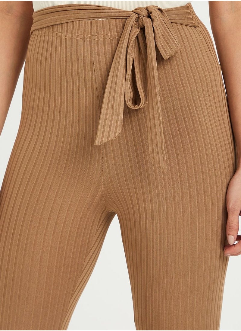 Styli - Self Tie Detail Brushed Rib Flare Leg Trouser - Image 1
