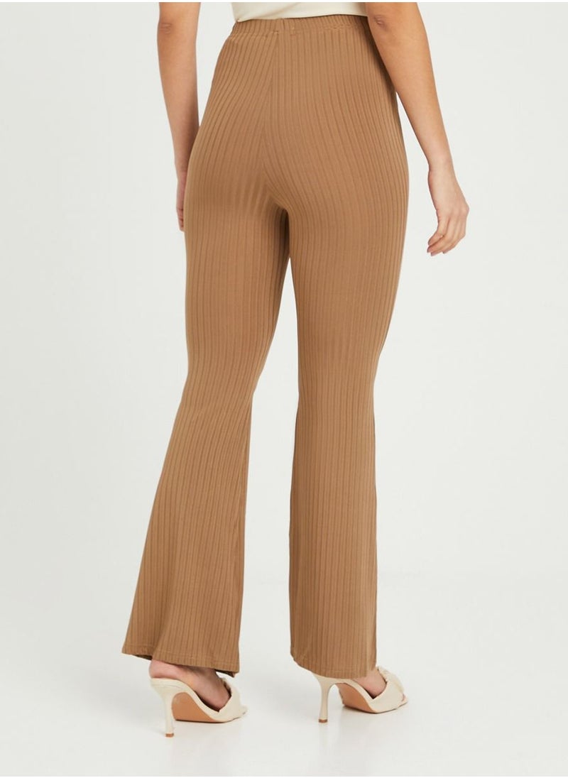 Styli - Self Tie Detail Brushed Rib Flare Leg Trouser - Image 1