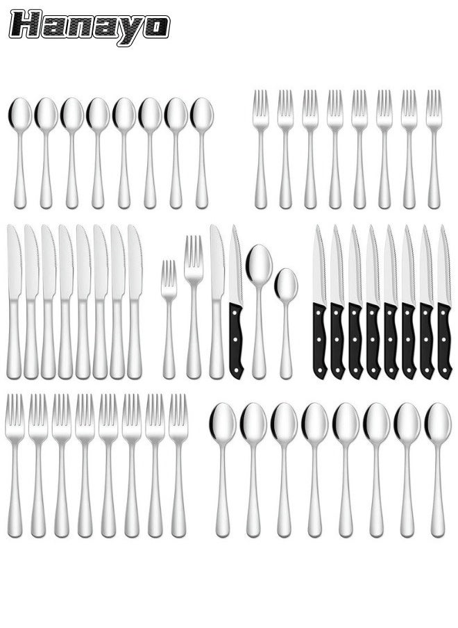 Hanayo 48 Pcs Cutlery Set Flatware Set for 8 Persons Stainless Steel Flatware Set with Knives Spoons and Forks Home Kitchen Tools(Sliver)  - Image 1