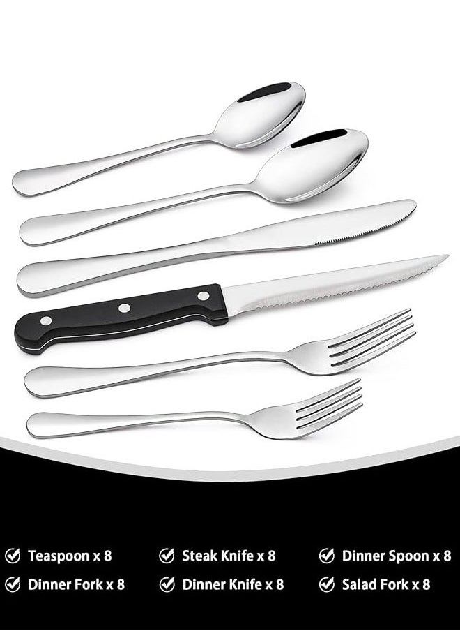 Hanayo 48 Pcs Cutlery Set Flatware Set for 8 Persons Stainless Steel Flatware Set with Knives Spoons and Forks Home Kitchen Tools(Sliver)  - Image 2