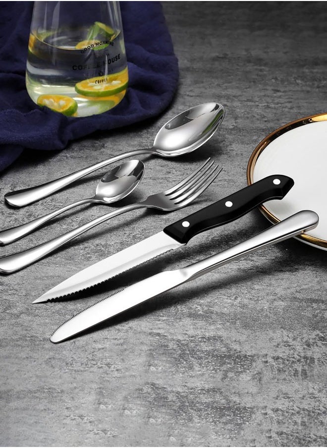 Hanayo 48 Pcs Cutlery Set Flatware Set for 8 Persons Stainless Steel Flatware Set with Knives Spoons and Forks Home Kitchen Tools(Sliver)  - Image 3