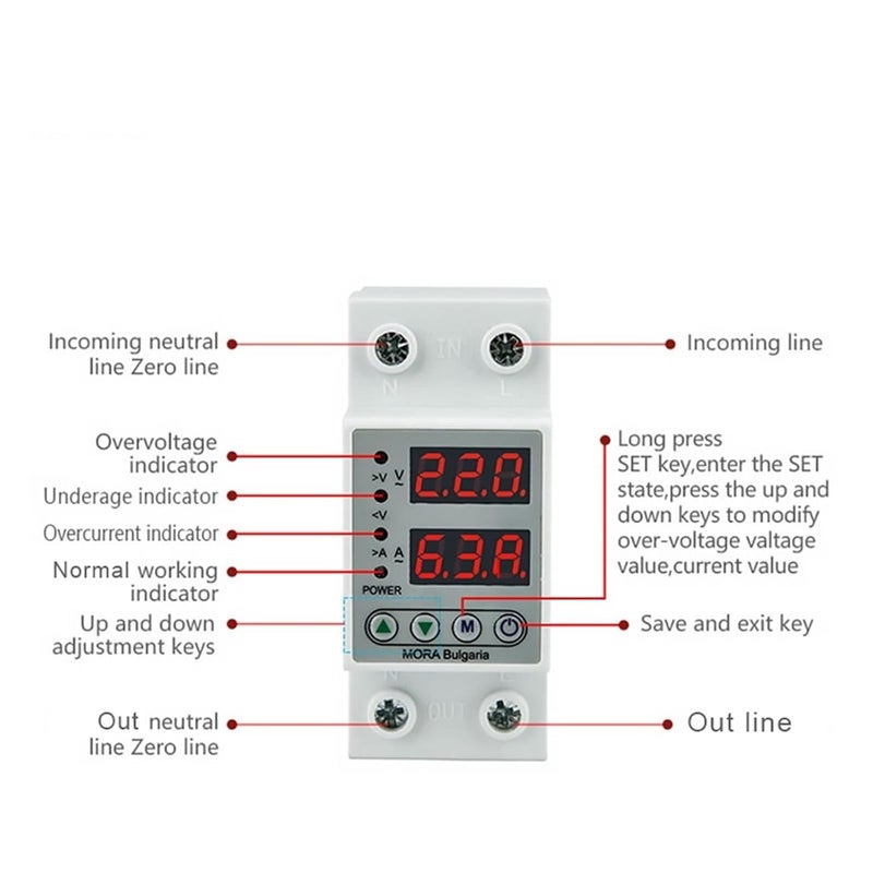 Digital Adjustable Over Under Voltage Protector 40A 230V Relay Dual Display Surge Limit - Image 5