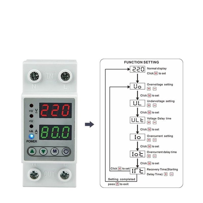 Digital Adjustable Over Under Voltage Protector 40A 230V Relay Dual Display Surge Limit - Image 4