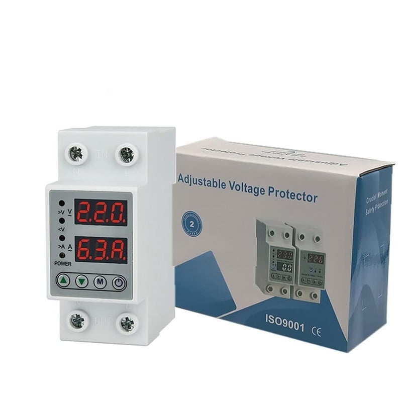Digital Adjustable Over Under Voltage Protector 40A 230V Relay Dual Display Surge Limit - Image 1