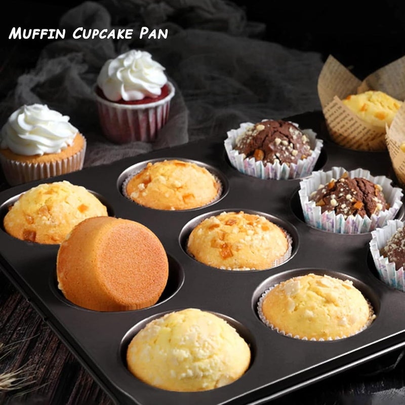Muffin Pan 12 Cup, Nonstick Cupcake Baking Tray with Round Wells, Reusable Dishwasher-Safe Bakeware for Muffins, Mini Cakes, Cheesecakes and Kitchen Baking - Image 4