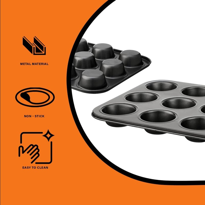 Muffin Pan 12 Cup, Nonstick Cupcake Baking Tray with Round Wells, Reusable Dishwasher-Safe Bakeware for Muffins, Mini Cakes, Cheesecakes and Kitchen Baking - Image 2