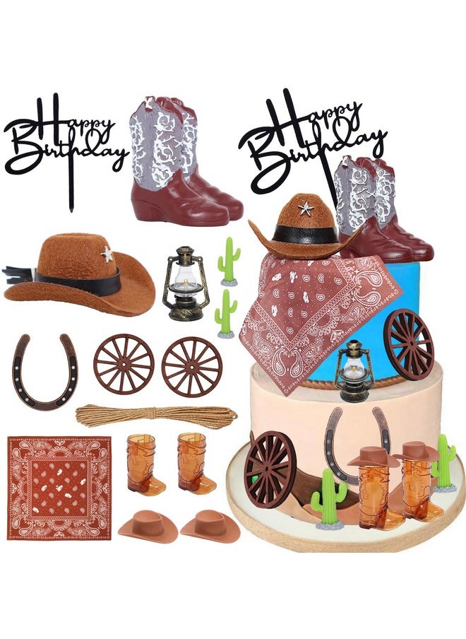 Bibo BiBo Cowboy Cake Topper Western Cupcake Decorations Mini Cowboy Hat and Boot for Baby Shower First Rodeo Birthday Vaquero Themed Party Favors Supplies  - Image 1