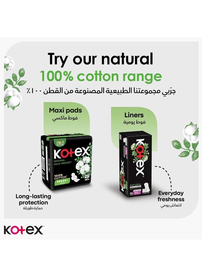 Kotex - Kotex Natural Ultra Thin Pads, 100% Cotton Pad, Super Size Sanitary Pads with Wings, 16 Sanitary Pads - Image 1