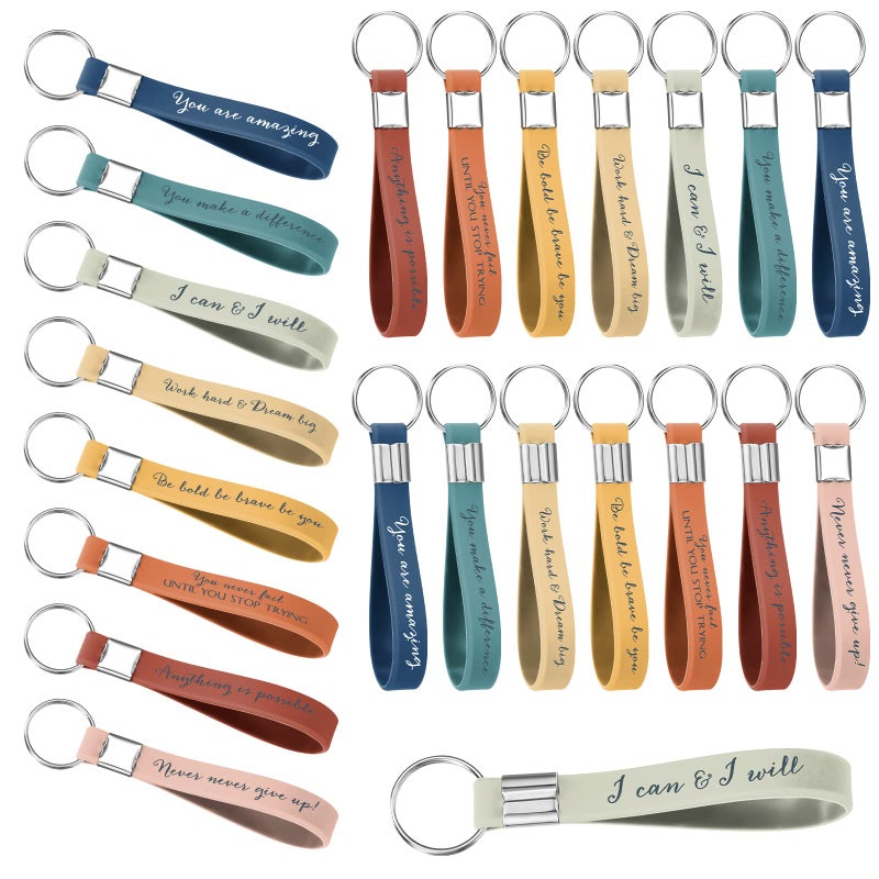 Fumete 24 Pcs Inspirational Keychain Gift Employee Appreciation Gift for Women Motivational Key Rings Thank You KeychainBright Color