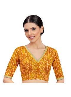 Studio Shringaar Studio Shringaar Women's Bandhni Printed & Embroidered Saree Blouse with Elbow Length Sleeves (Yellow,40)  - Image 1