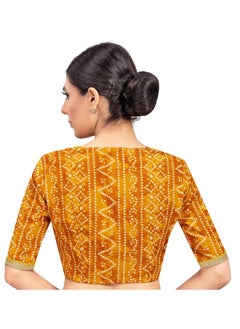 Studio Shringaar Studio Shringaar Women's Bandhni Printed & Embroidered Saree Blouse with Elbow Length Sleeves (Yellow,40)  - Image 2